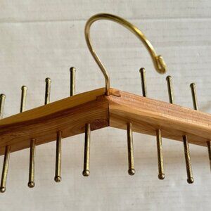 Vintage Woodlore Cedar and Brass Tie Belt Hanger Organizer 24 Metal Pegs